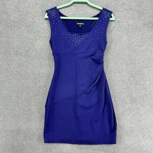Express Dress womens 4 Royal Blue Wrap Tank Bodycon rhinestone‎ Decor